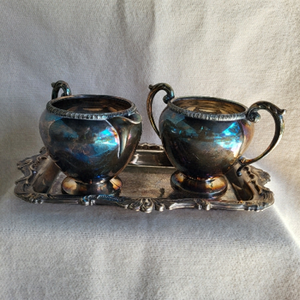 SILVER Plated Cream & Sugar Set On Tray